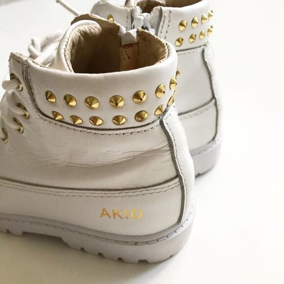 AKID white studded combat boots VGUC size 9 - Picture 5 of 8
